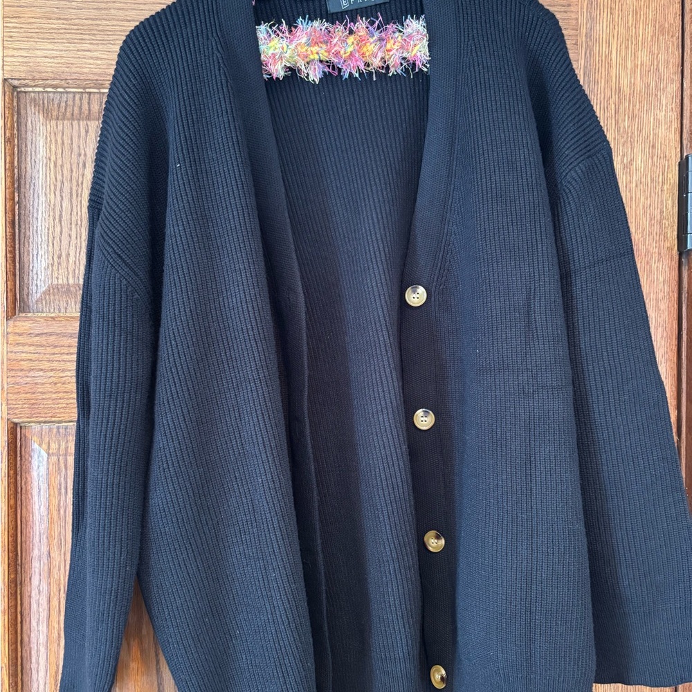 Black Button-Up Women's Oversized Cardigan